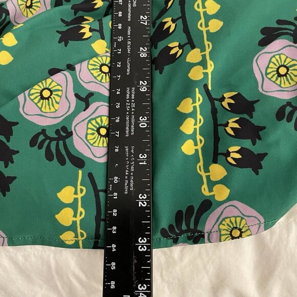 ZARA W/B Drape Ruched Mock Neck Midi Dress Sz S Green Floral 70s Retro Portugal - Picture 12 of 12